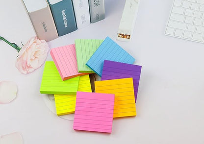 8 Pads Lined Sticky Notes 3x3 in Post, 8 Colors Self Sticky Notes Pad Its, Bright Colorful Square Sticky Notes for Office, Home, School, Meeting, 82 Sheets/pad
