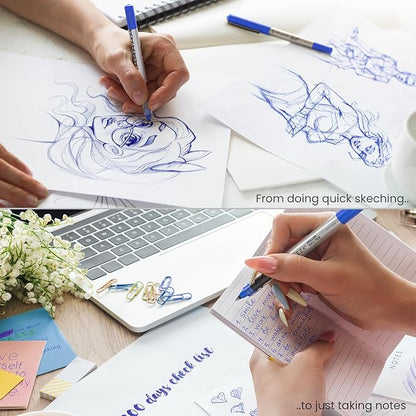 ARTEZA Rollerball Pens Pack of 20, 0.7mm Blue Liquid Ink Pens for Bullet Journaling Fine Point Rollerball