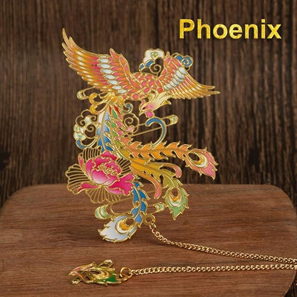 MOZART Gift Box Phoenix Chinese Style Brass Bookmark Classical Mythological Characters Mountain and Sea Sutra Series Creative Cultural Copper Bookmark Metal Bookmarks