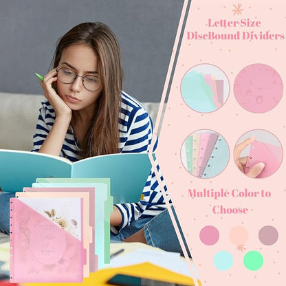 15Pcs Letter Size Discbound Pocket Dividers Dividers with Tabs and Pockets Discbound Pocket Folders 8.5 x 11 DiscBound Binder Dividers Plastic Dividers with Tabs DiscBound Planner Supplies for Office