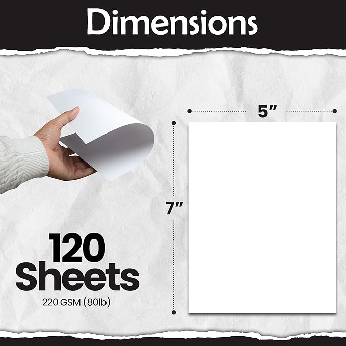SANZIX 120 Sheets White Cardstock 5" x 7" - 80 Lbs/220 GSM, Laser & Inkjet Printer Compatible Invitation Paper | 5x7 Cardstock Paper for Printing | Invitation cards, Postcards, Note Cards