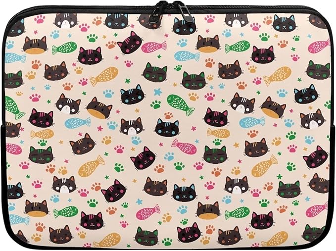 Cat Fish Printed Computer Carrying Cover, Large Capacity Laptop Case Bag Easy to Carry Computer Bag, 12 Inch Lightweight Laptop Briefcase Messenger Bag for Women