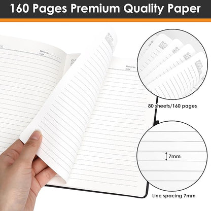 Lined Journal Notebooks for Women and Men, A5 100gsm Hardcover Notebook with Pen Loop, 160 Pages, 5.7" X 8.3", Notebook for Student, Office, School (Black)