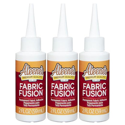 Aleene's Fusion Fabric Adhesive 2 fl oz 3-Pack, Washable Fabric Glue for Clothes, Denim, Leather, Patches, Polyester, Cotton, Fabrics, Dries Flexible