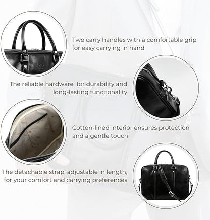 Time Resistance Leather Briefcase - Italian Full Grain Leather Bag - Genuine Leather Laptop Bag - Briefcase for Men and Women
