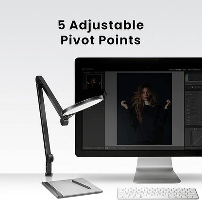 LUME CUBE Edge 2.0 LED Desk Lamp | Dimmable Home Office Desk Light with USB Charging Port & Strong Swing Arm | Adjustable Color Temperature and Brightness | Circle Webcam Light - Black 2pk