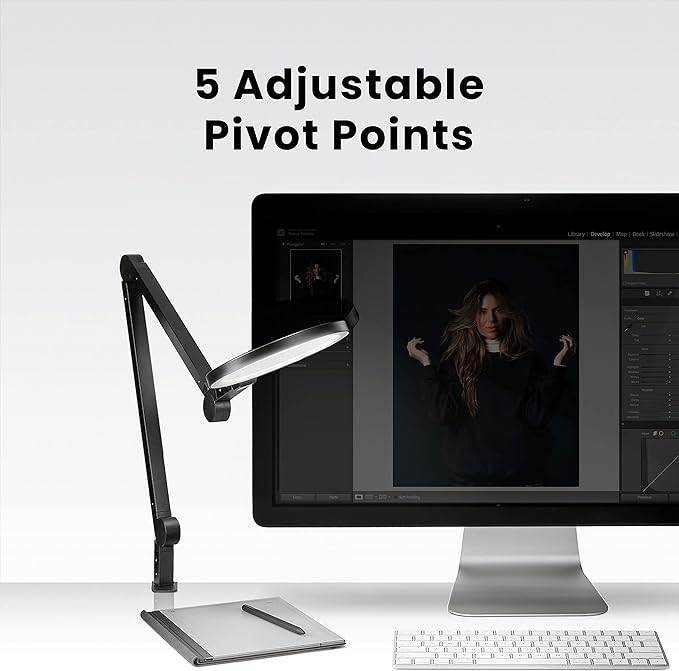 LUME CUBE Edge 2.0 LED Desk Lamp | Dimmable Home Office Desk Light with USB Charging Port & Strong Swing Arm | Adjustable Color Temperature and Brightness | Circle Webcam Light - Black 2pk