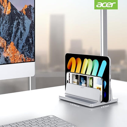 acer Dual Vertical Laptop Stand, Upright Desktop Stand Holder with Adjustable Dock (Up to 15.7''), Aluminum Laptop Rack Storage Desk Organizer for Tablet, MacBook/Samsung/HP/Dell/Chrome Book