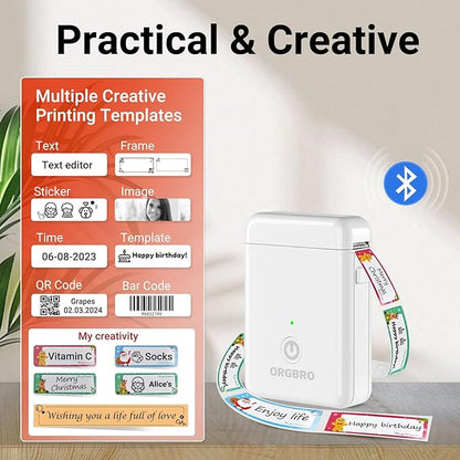 ORGBRO X1 Label Maker Tape, Genuine Thermal Label Print Paper 0.47"×1.57"(12×40mm), Standard Laminated Office Labeling Tape Replacement, 160 Tapes/Roll, 3-Roll, Joyful Patterns