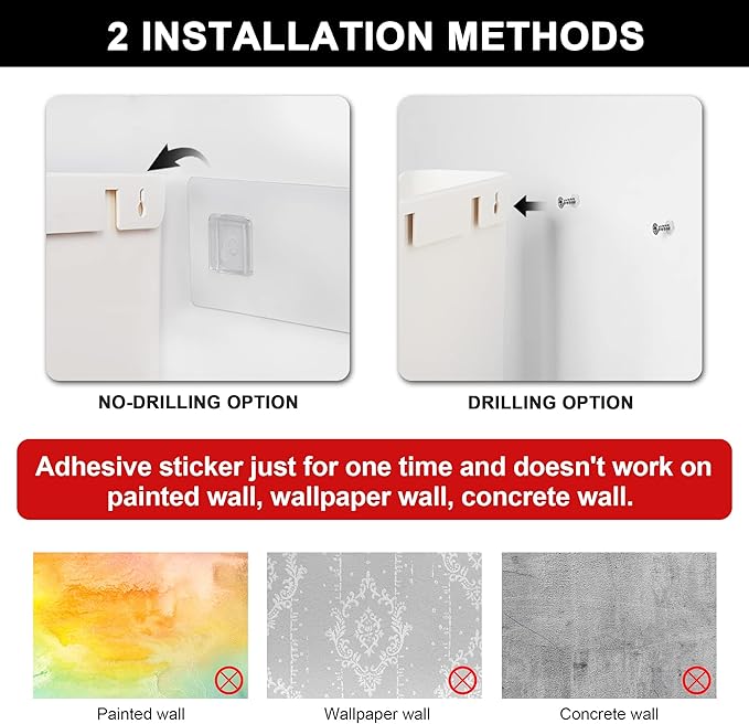 YOHOM No Drilling File Holder Wall Mails Magazines Organizer Adhesive Door Mount, Single Pocket, (White 1)