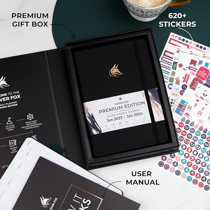 Clever Fox Dated Planner Premium Edition – 2025-2026 Weekly Planner for Planning, Goal Setting & Time Management – Planner Notebook with Habit Tracker & to-do List – A5 Size (Black)