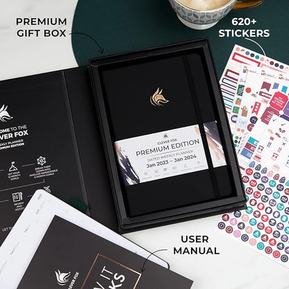 Clever Fox Dated Planner Premium Edition – 2025-2026 Weekly Planner for Planning, Goal Setting & Time Management – Planner Notebook with Habit Tracker & to-do List – A5 Size (Black)