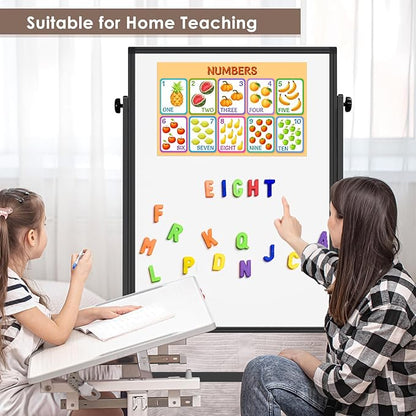 Double Sided Cork Board White Board, 32 x 48 inches Large Cork Board for Office, Height Adjustable Magnetic Dry Erase Board on Wheels, Portable Freestanding Natural Corkboard for Displaying, Planning