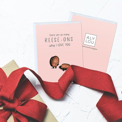 ALY LOU Cute Anniversary Card, Birthday Card for Her Him/Girlfriend Wife/Husband Boyfriend, Friendship Thank You Kawaii Greeting Card (There are so many reese-ons why I love you)