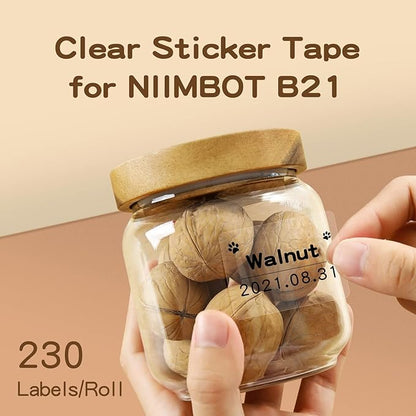 NIIMBOT Label Maker Tape, 1.57" x 1.18" (40×30 mm) Printer Sticker Paper with Self-Adhesive for B1/B21/B3S/K3 Label Maker,1 Roll of 230 (Clear)