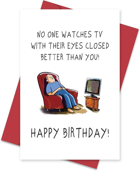 Heollaok Funny Birthday Card for Men, Humorous Birthday Card for Husband Dad Grandpa, Naughty Birthday Cards for Him, Cute Watches TV with Eyes Closed Birthday Card