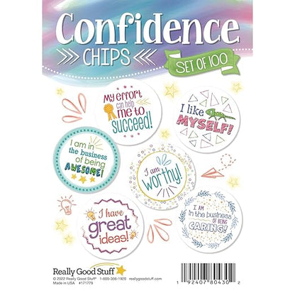 Really Good Stuff Confidence Chips – 100 Empowering, Motivational, Positive Affirmations – Encourage Positive Feelings– Social-Emotional Learning – SEL for The Home and Classroom