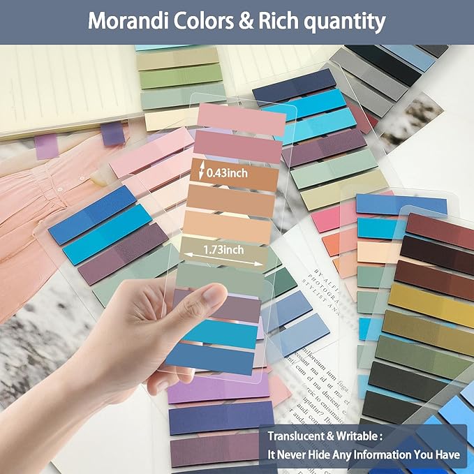 Sticky Tabs 1200 pcs Book Tabs for Page Markers,Morandi Sticky Note Tabs Page Markers for Notebooks,Book Markers,Colorful Book Tabs, Annotation supplies，Transparent Sticky Tabs for Books,Post It Notes