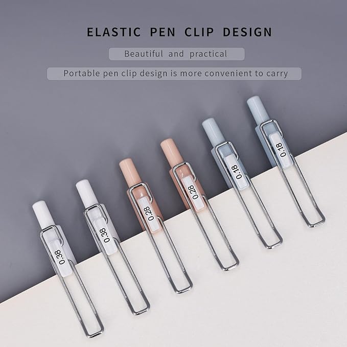 6pcs Gel Pen set, Black Ink Pens 0.18mm /0.28mm / 0.38mm Ultra Fine point Smooth Writing Pens with Silicone Grip, Retractable Cute Pens for Journaling NoteTaking sketching drawing stationery