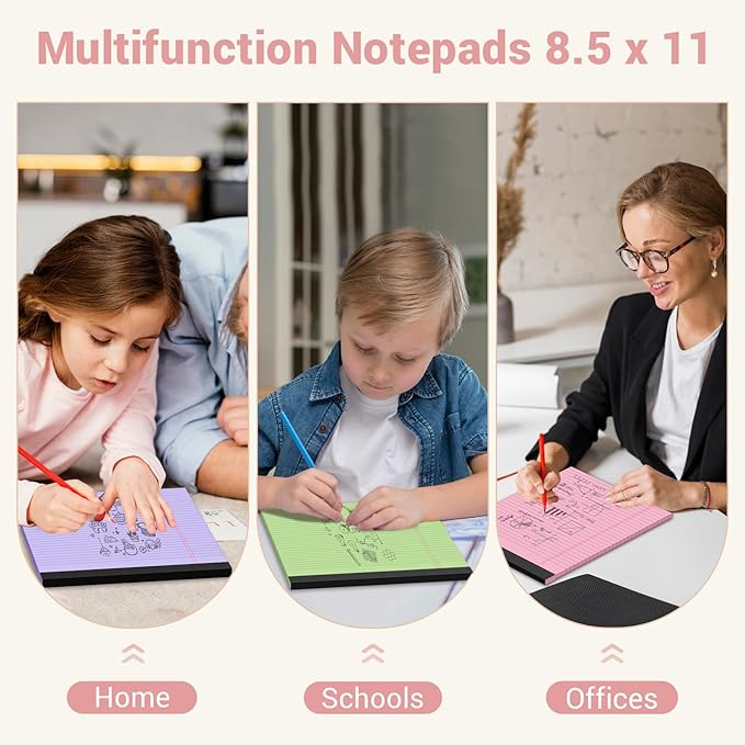 Legal Pads 8.5 x 11 Colored Notepad, 3 Pack Note Pads Wide Ruled Lined Paper, Micro Perforated Writing Pads Legal Pad, 30 Sheet/Note Pads, Notebook Paper Tablet for School, Pink Legal Pad 8.5 x 11