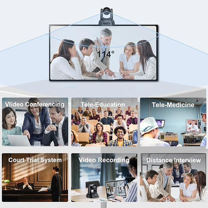 3X Optical Zoom PTZ Camera HDMI USB 3.0 1080P 60fps 114-Degree Wide-Angle for Video Conference Business Meeting Live Streaming Online Learn with Zoom Skype Teams OBS and More