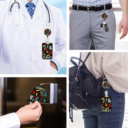 Cute Teacher Owl Badge Holder with Retractable Reel and Breakaway Lanyard，Badge Clips Retractable Heavy Duty Badge Reel，Funny Keychain，ID Holder with Breakaway Lanyard for School Nurse Office Teen