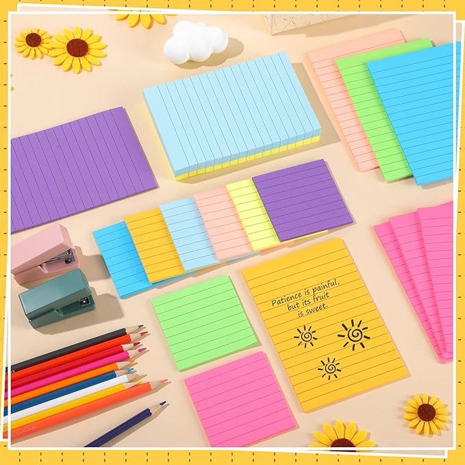 Yexiya 64 Pcs Lined Sticky Notes Self Stick Notes with Lines Bright Assorted Colors Sticky Notes for Home Office Products Post Memos, 1920 Sheets(4 x 6 Inch, 3 x 3 Inch,Vivid Color)