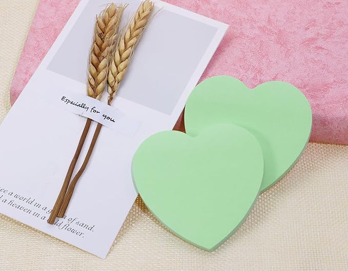 Mini Skater 2 Pack Kraft Paper Sticky Notes Heart Shaped Self-Stick Blank Book Tabs Paper Markers Sticky Notes Pad 100 Sheets Index Sticker (Light Green)