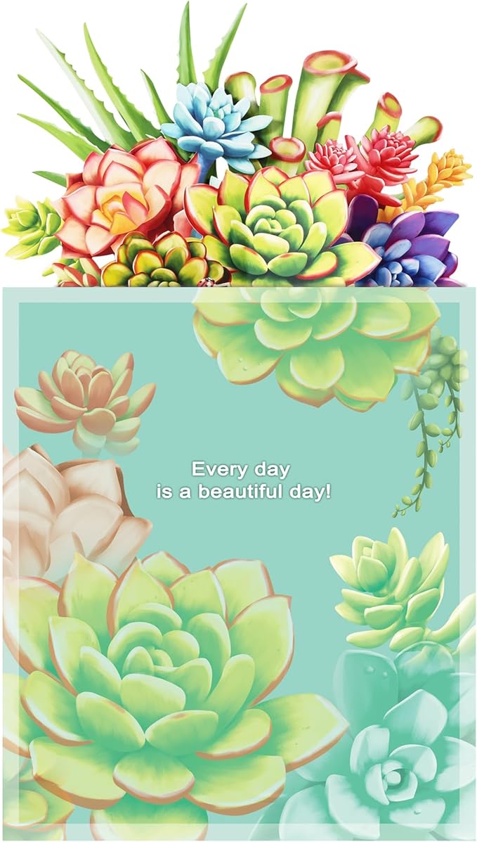 Pop Up Flowers Cards, Paper Flowers Bouquet 3D Popup Greeting Cards with Blank Note Card and Envelope for Birthday, Easter Cards, Anniversary, for Women Lover,12'' Succulent Planters