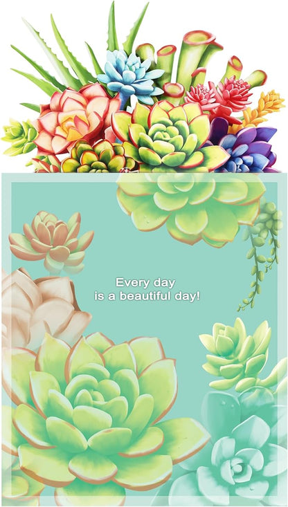 Pop Up Flowers Cards, Paper Flowers Bouquet 3D Popup Greeting Cards with Blank Note Card and Envelope for Birthday, Easter Cards, Anniversary, for Women Lover,12'' Succulent Planters