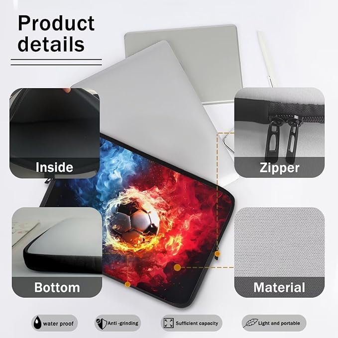 Football Laptop Sleeve for Men Boys 17 inch Lap Top Case Slightly Laptop Pouch with Humanize Design Computer Carrying Case Easy to Clean Laptop Accessories Water and Flame Tablet Bag