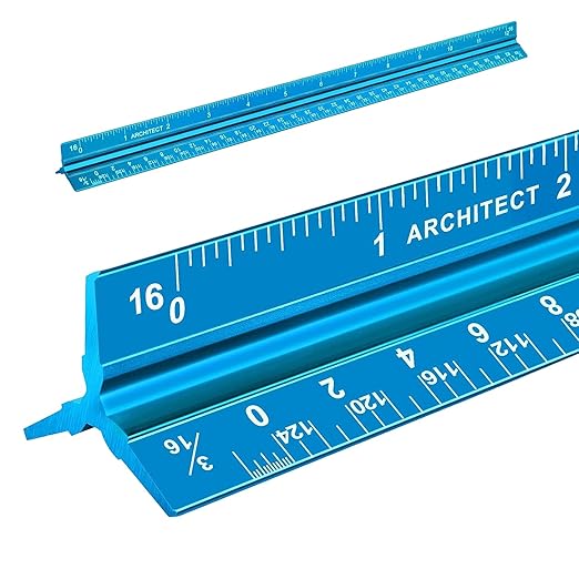 Architectural Scale Ruler, Imperial Measurements 12'', Laser-Etched Aluminum Architect Triangular Ruler for Architects, Students, Draftsman, and Engineers(Blue)
