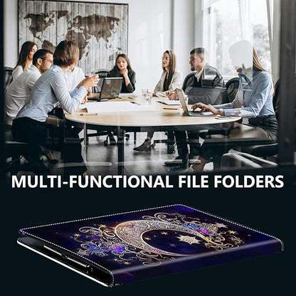 PU Leather Padfolio Clipboard Notepad with Pen Loop and Elastic Strap Interview/Resume Document Organizer for Business School Office,Moon Star Galaxy Floral