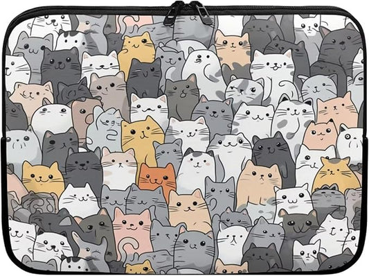 Cartoon Cat Print Laptop Briefcases for Men Women, Cute Laptop Sleeve Case Water Resistant Neoprene Computer Carrying Cover 12 Inch Laptop Carrying Bag