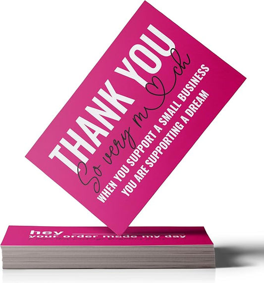 ITZAMNA Thank you for supporting small business cards Customer appreciation note cards Pink Script with Heart Pack of 100 HOTPINK