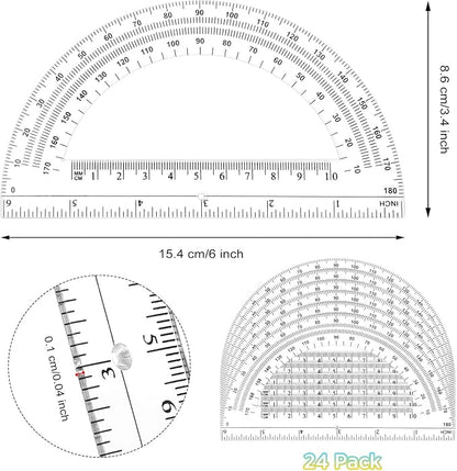 Zonon 24 Pieces Plastic Protractors Bulk Classroom Clear Math Protractors 180 Degrees 6 Inch Protractors for Geometry Student, Angle Measurement, Students Back to School Supplies Office Supplies