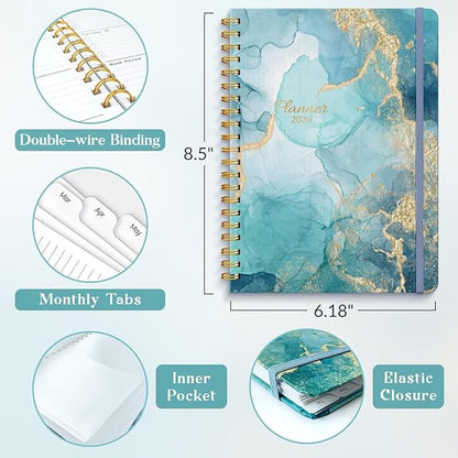 2026 Planner, A5 Weekly and Monthly Planners with Tabs, Spiral Bound Daily Calendar 2026 Planner, Agenda Organizers from Jan. to Dec., Hardcover Habit Tracker Journal 6.18" x 8.5"(Grey Marble)