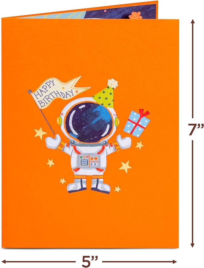 Paper Love 3D Birthday Pop Up Card, Happy Birthday Astronaut, For Adults or Kids - 5"x7" Cover - Includes Envelope and Note Tag