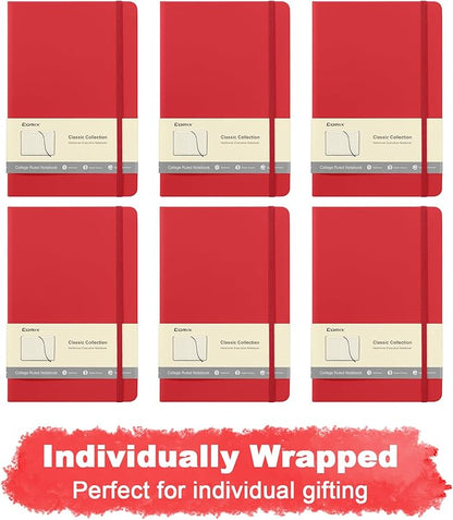 Comix 6 Pack Lined Journal Notebooks for Work, 240 Pages, 5.5"x8.3", Red, Hardcover, A5 Medium College Ruled, Journaling Notebooks for Notes-Taking, Fits for Office School Home