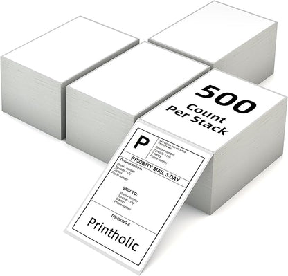 4" x 6" Fanfold Direct Thermal Labels, 500 Labels per Stack, 4 Stacks, White Perforated, Permanent Adhesive - Shipping Label Compatible for Zebra, Rollo, MUNBYN Thermal Printer