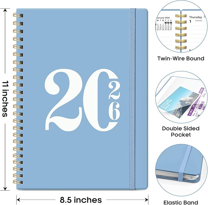 2026 Planner, Weekly and Monthly Calender Planner, Jan 2026 to Dec 2026, Hardcover 2026 Calendar Planner Book with Tabs & Inner Pocket, Office Home School Supplies for Women & Men - A4 (8.5" x 11"), Blue
