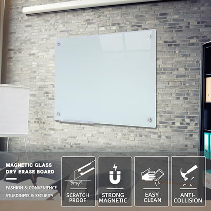 Glass Magnetic White Board - 36 x24 Inches Dry Erase Glass Whiteboard for Wall