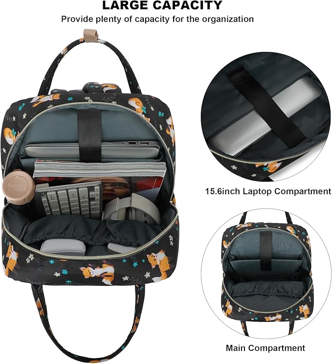 Fox Laptop Backpack College Bookbag School Backpack for Women Girls, Travel Backpack 15.6 Inch Computer Backpacks