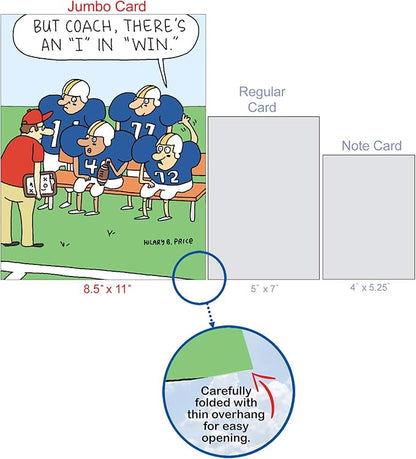 NobleWorks - 1 Jumbo Football Coach Thank You Greeting Card From US with Envelope (Big 8.5 x 11 Inch) Sports Athlete Gratitude, Oversize Notecard for School Teacher, Mentor - Team Talk J6960TYG-US