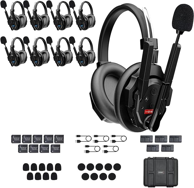 SYNCO XTalk XMax9 Dual-Ear Design Wireless Intercom Headset System Support 2.4GHz 9-Person Team Communication,Dual-mic AI Noise Cancellation,500M/1640FT Real-time Monitoring