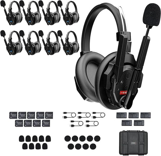 SYNCO XTalk XMax9 Dual-Ear Design Wireless Intercom Headset System Support 2.4GHz 9-Person Team Communication,Dual-mic AI Noise Cancellation,500M/1640FT Real-time Monitoring