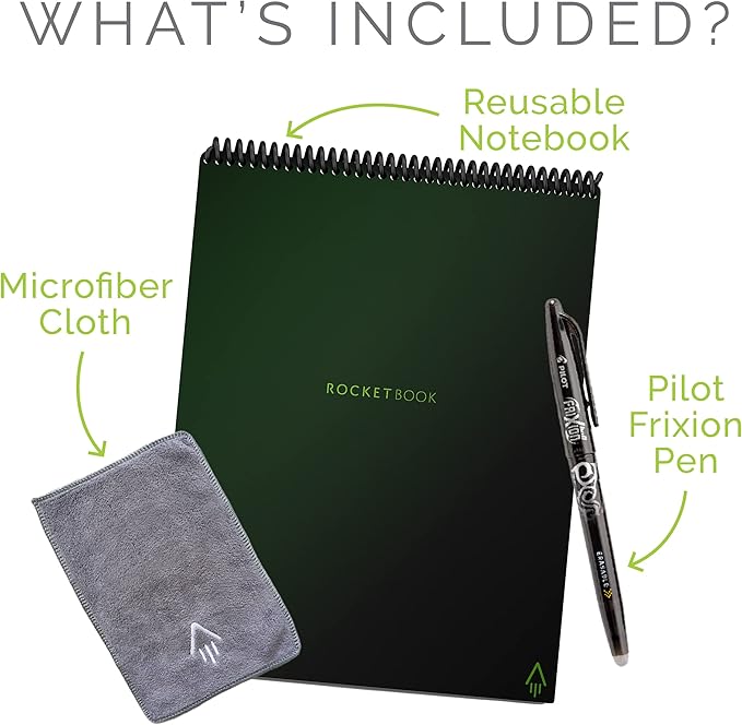 Rocketbook Smart Reusable Notebook, Flip Letter Size Spiral Notebook, Green, (8.5" x 11")