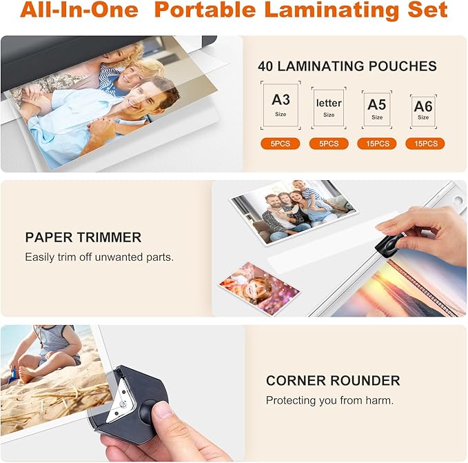 Bonsaii Laminator, 13 Inch 7-in-1 Thermal Laminator Machine with Never Jam Technology, Laminator with 40 Laminting Sheets for Home, Office, and Classroom Organization Supplies