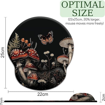 Mushroom Mouse Pad with Wrist Rest, Ergonomic Mouse Pad Wrist Support with Non-Slip Pain Relief PU Base, Funny Gaming Computer Mousepad, Cute Office Supplies Home Desk Accessories Decor