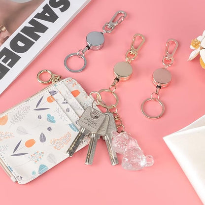 Bling Retractable Keychain, Cute Metal Carabiner Badge Holder,Retractable Badge Reel with Claw Clasp for Id Card Holders Key Ring (2Pack Glittery Purple)